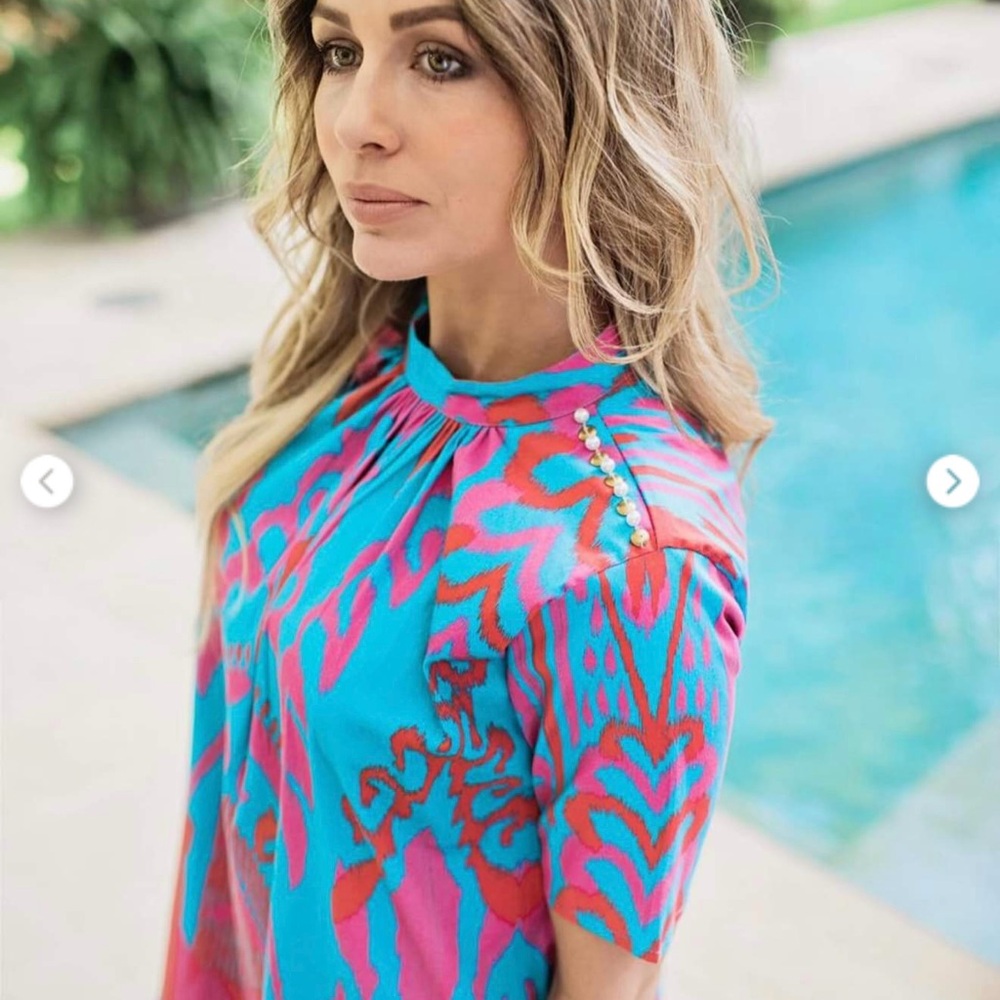 Sheridan French pink blue Ikat Dress M - Picture 2 of 5
